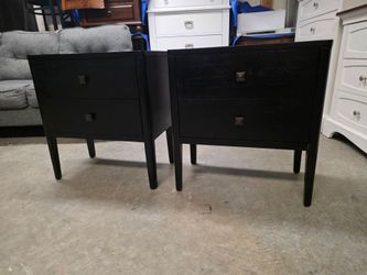 Set of 2 MCM Style Black Nightstands