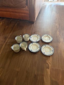 Blue and White Ceramic Cup and Saucer Set
