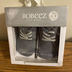 Nib Robeez First Kicks Gray Leather Booties Size 6-9 Months 