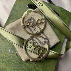 GUCCI #8402 WHITE GOLD AND CRYSTAL HOOP EARRINGS