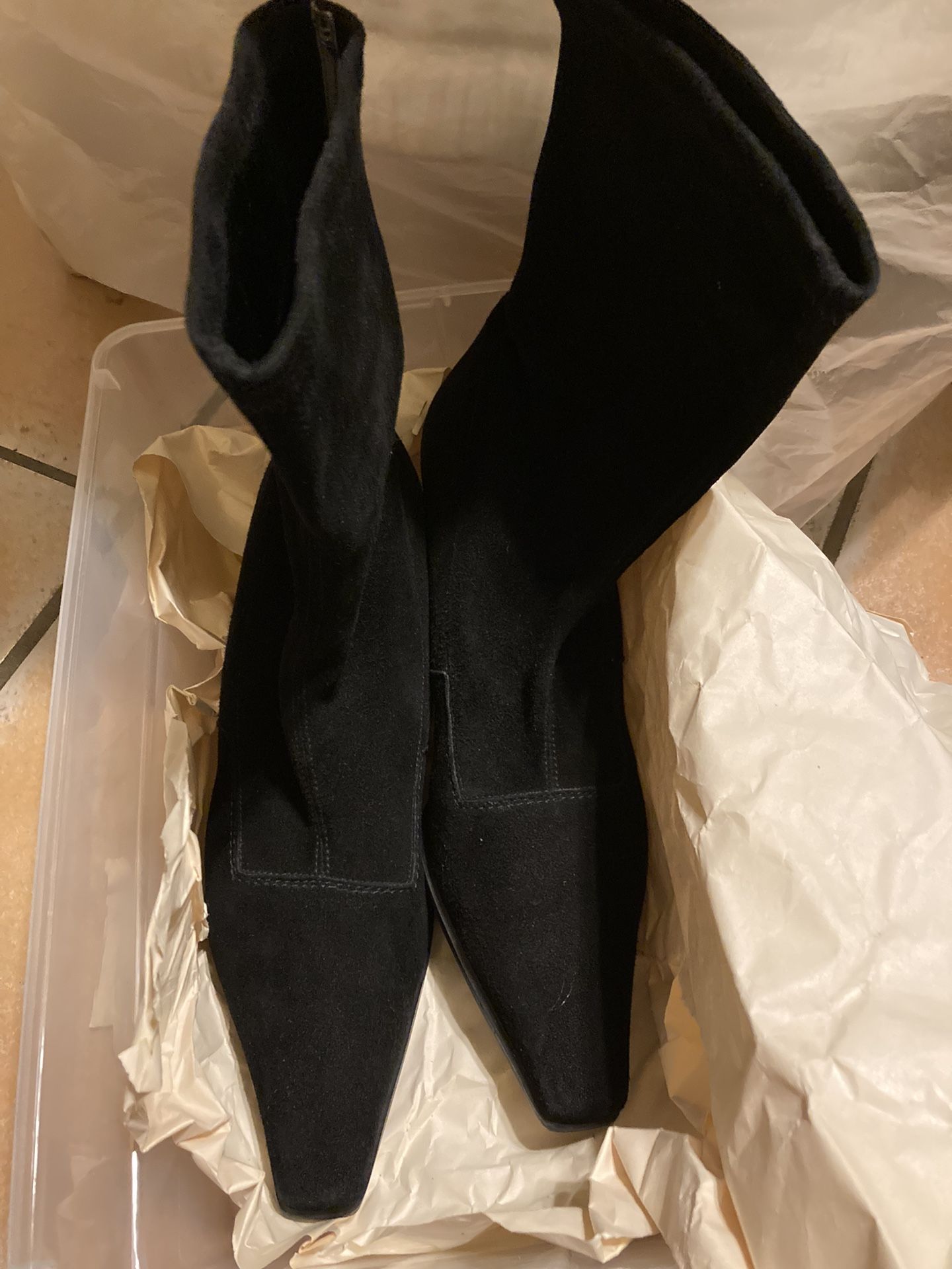 $25-Stuart Weitzman Black Suede Kitten Heel Sock Boots