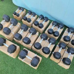 NEW Rubber Hex Dumbbells 5lb - 50lb Dumbbell Pairs Olympic Weights Home Gym Workout Equipment Fitness Weight Set 
