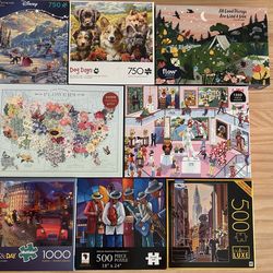 Set of 10 puzzles (various pieces)
