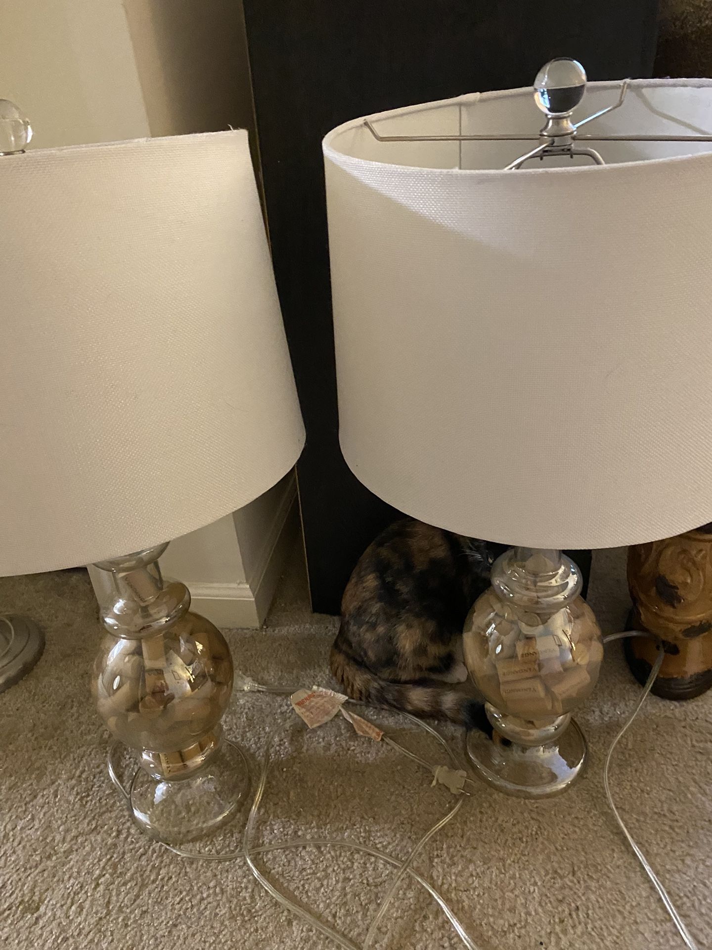 Glass Lamps With Shades/filled With Wine Corks Can Be Remove