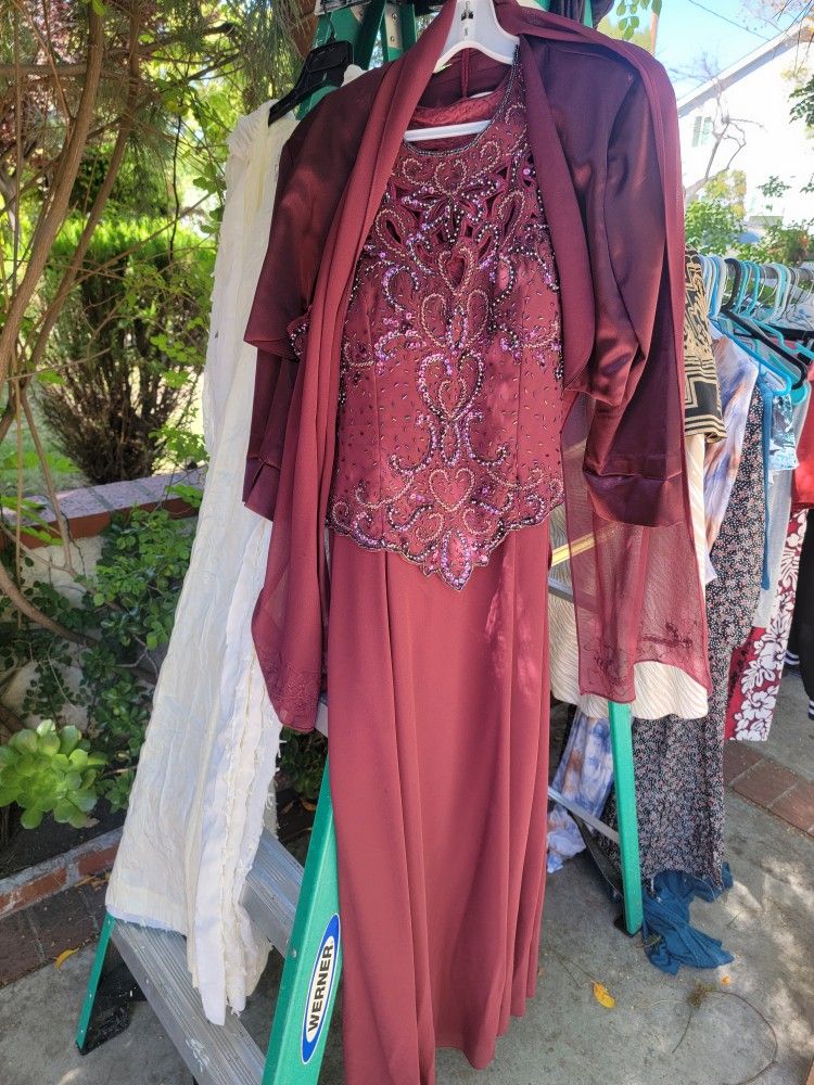 Burgundy Formal Wedding Guest Dress With Jacket
