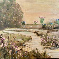 Walks By The Lake Original Painting 30x30 Canvas 