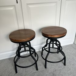 2 Wood & Metal Adjustable Height Stools