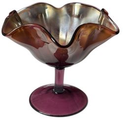 Fenton Purple Carnival Glass Amethyst Iridescent Footed Candy Dish