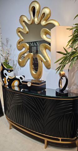 New Quality Art Max Black Wood and Gold Metal Cabinet