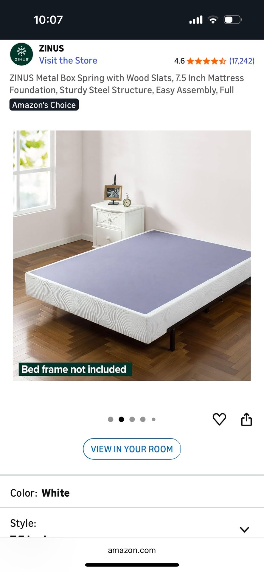 Metal Box Spring with Wood Slats, Easy Assembly, Size Full