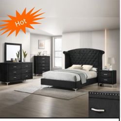 4- Pc Bedroom set Dresser,Mirror  Nightstand (1) Queen size bed frame  Not including Mattress and Box Sp