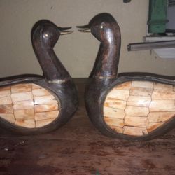 Vintage Wooden Duck Statues Wooden Hand Hamered Brass Fitted Crafted  Bird Statues