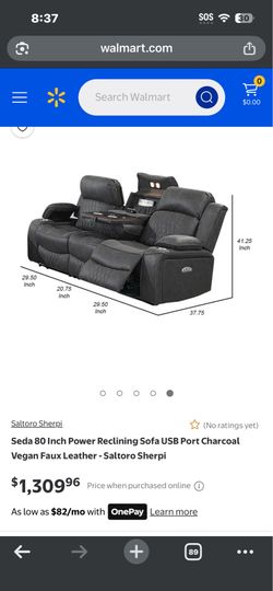 Sofa - Seda 80 Inch Power Reclining Sofa USB Port Charcoal Vegan Faux Leather - Saltoro Sherpi