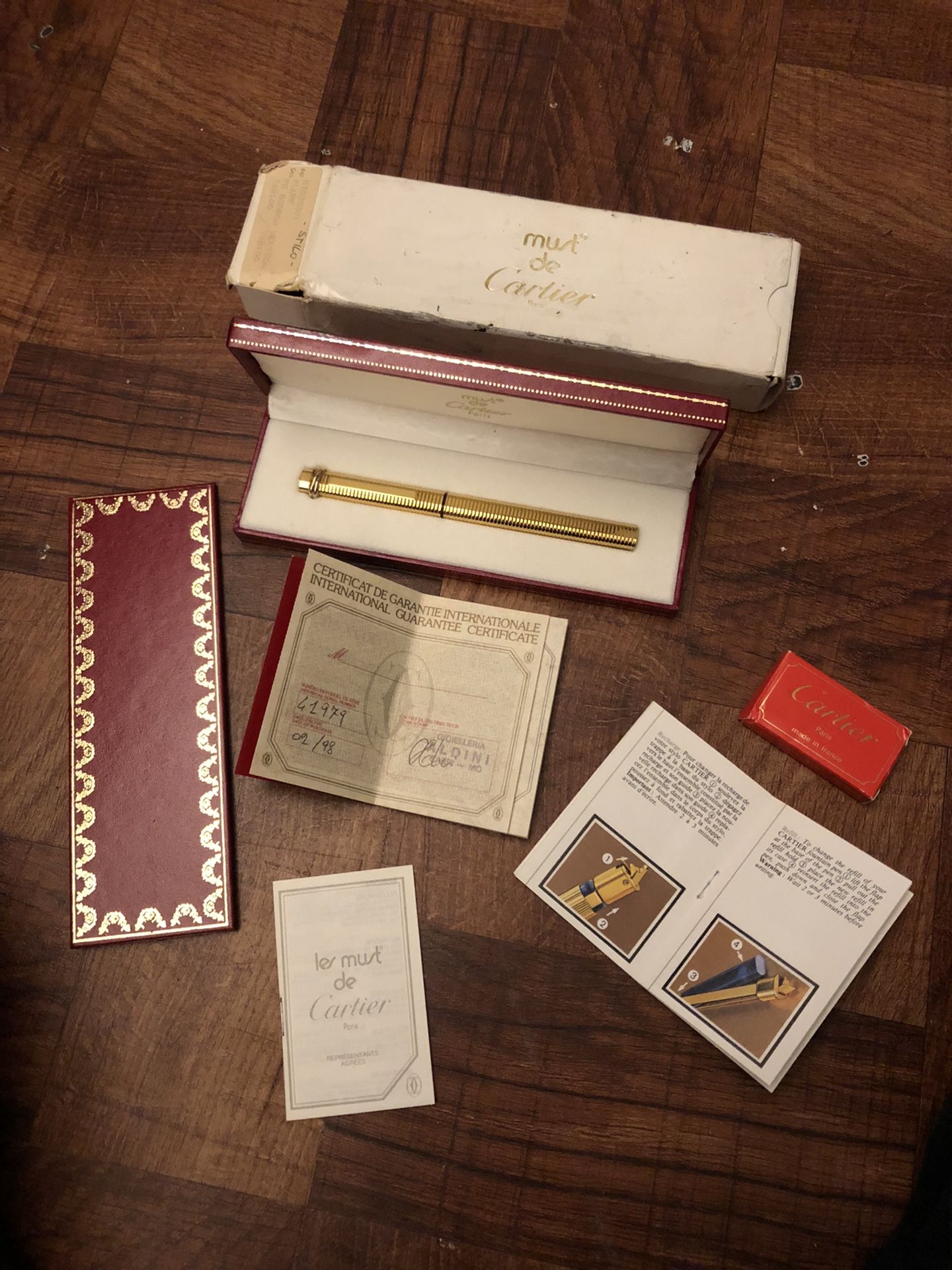 Cartier 18k Gold Fountain Pen Vintage Deadstock In Box With Papers