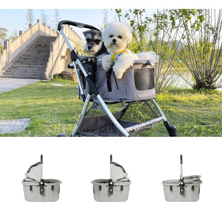 Beberoad Pets R5+ Pet Stroller for Small Dogs & Cats with Removable Basket & Foldable Cart Frame – Grey