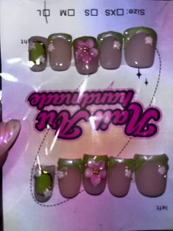 Nude and Green French Tip Press On Nails with Flowers