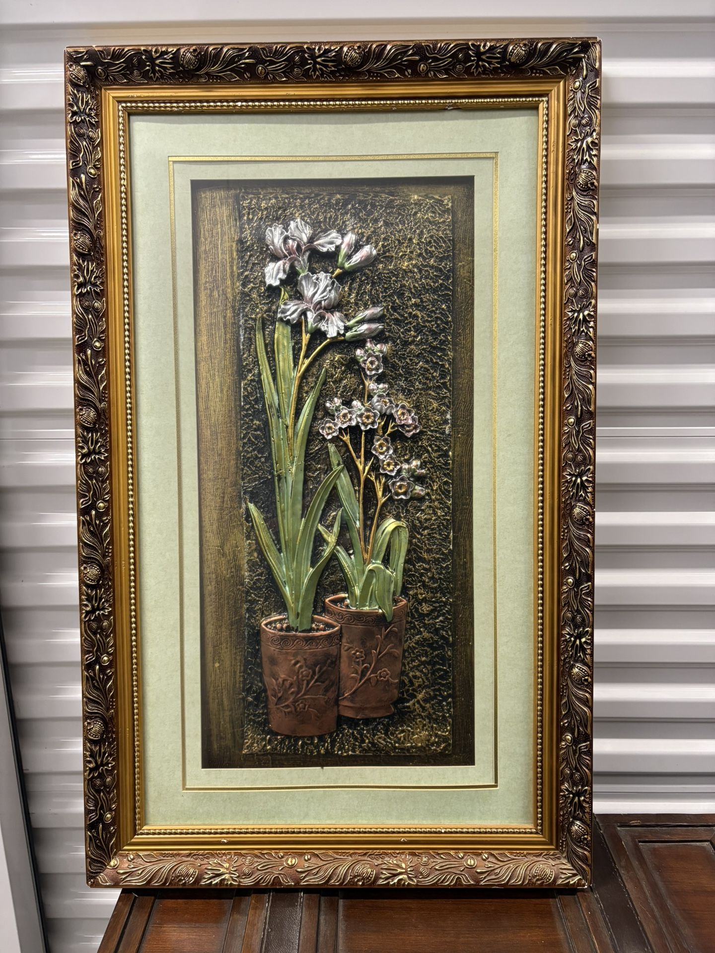 Wall Decor Frame With Metallic Flowers