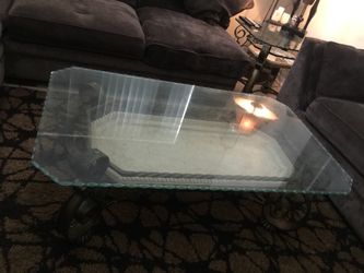 Set of 4 glass tables one coffee 2 side tables and one entrance glass table