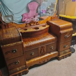 Original Antique Waterfall Circa 30's Vanity With Beautiful Mirror and matching NightstandNightstand A