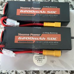 2S Lipo Battery 7.4V 6200mAh 50C RC Battery Hard Case with XT60-2 Plug for RC Car