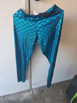 Teal Metallic Mermaid Scale Leggings Large