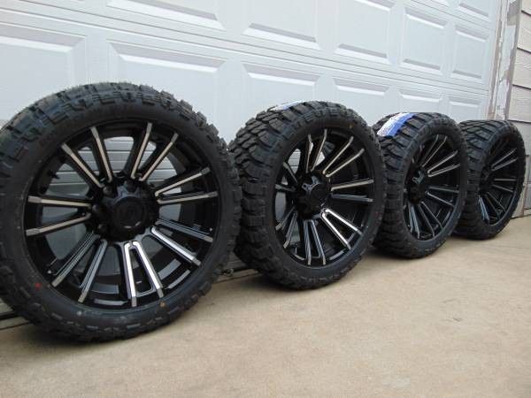 LT 33 12.50 22 Atlander MT Tires & 22X10 Black and Silver Rims *8X180*