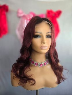 360 lace front human hair wig burgundy  ombre new  body wave  22"