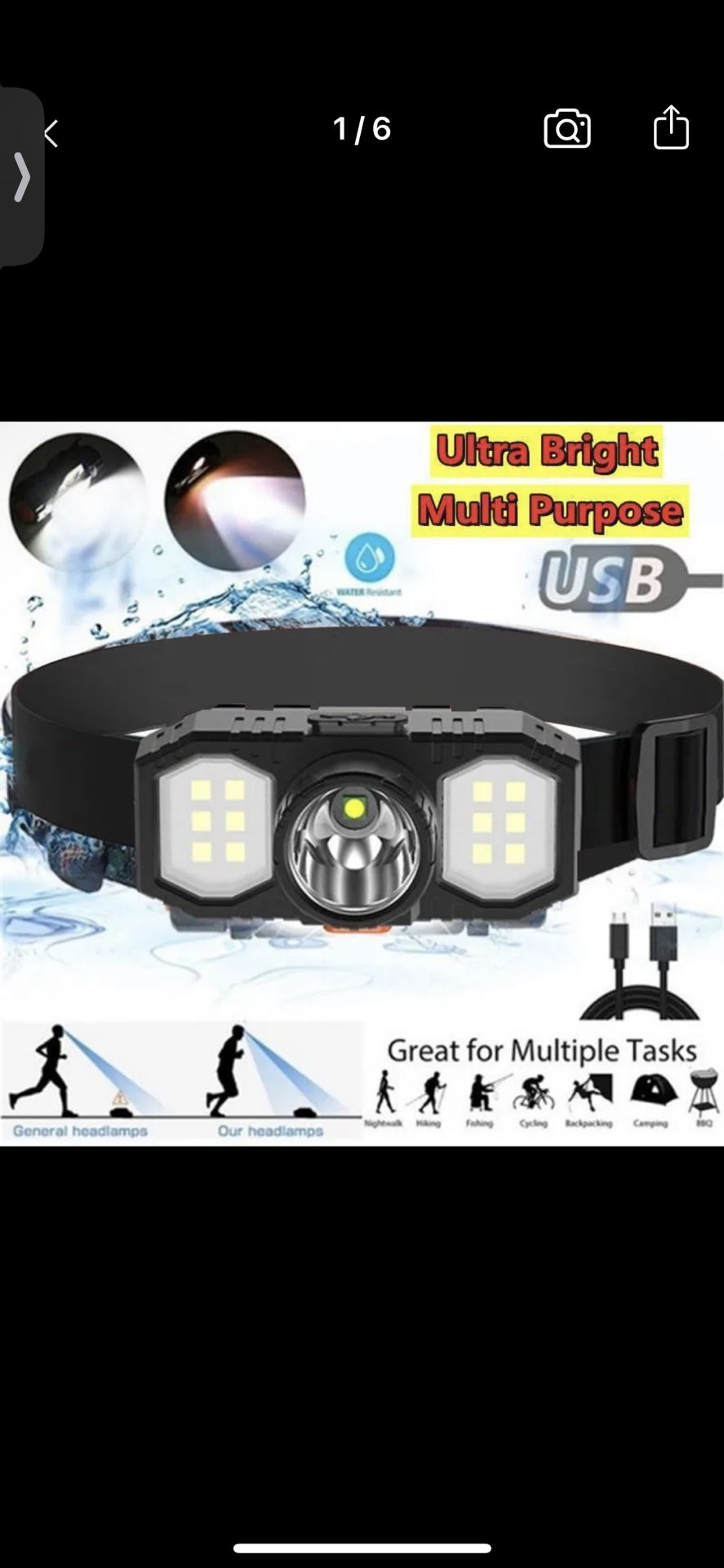 New LED Headlight COB Mini Portable USB