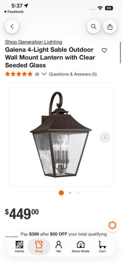 Generation Lighting Galena 4-Light Sable Outdoor Wall Mount Lantern with Clear Seeded Glass