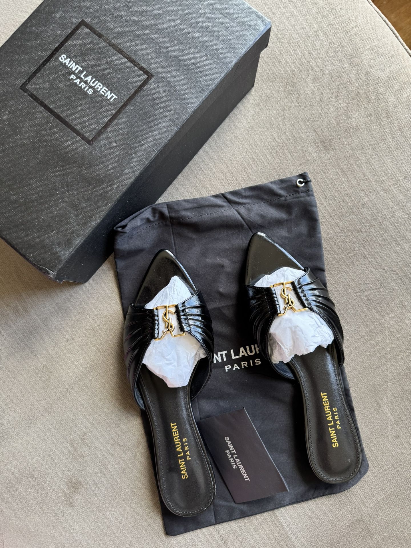 YSL Babylon Leather Black Sandals