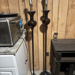 pair of metal and Glass standing lamps 