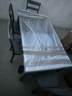 Grey Wood Dining Table with 4 Chairs and bench