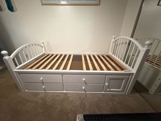 White Wood Twin Captain's Bed with Storage