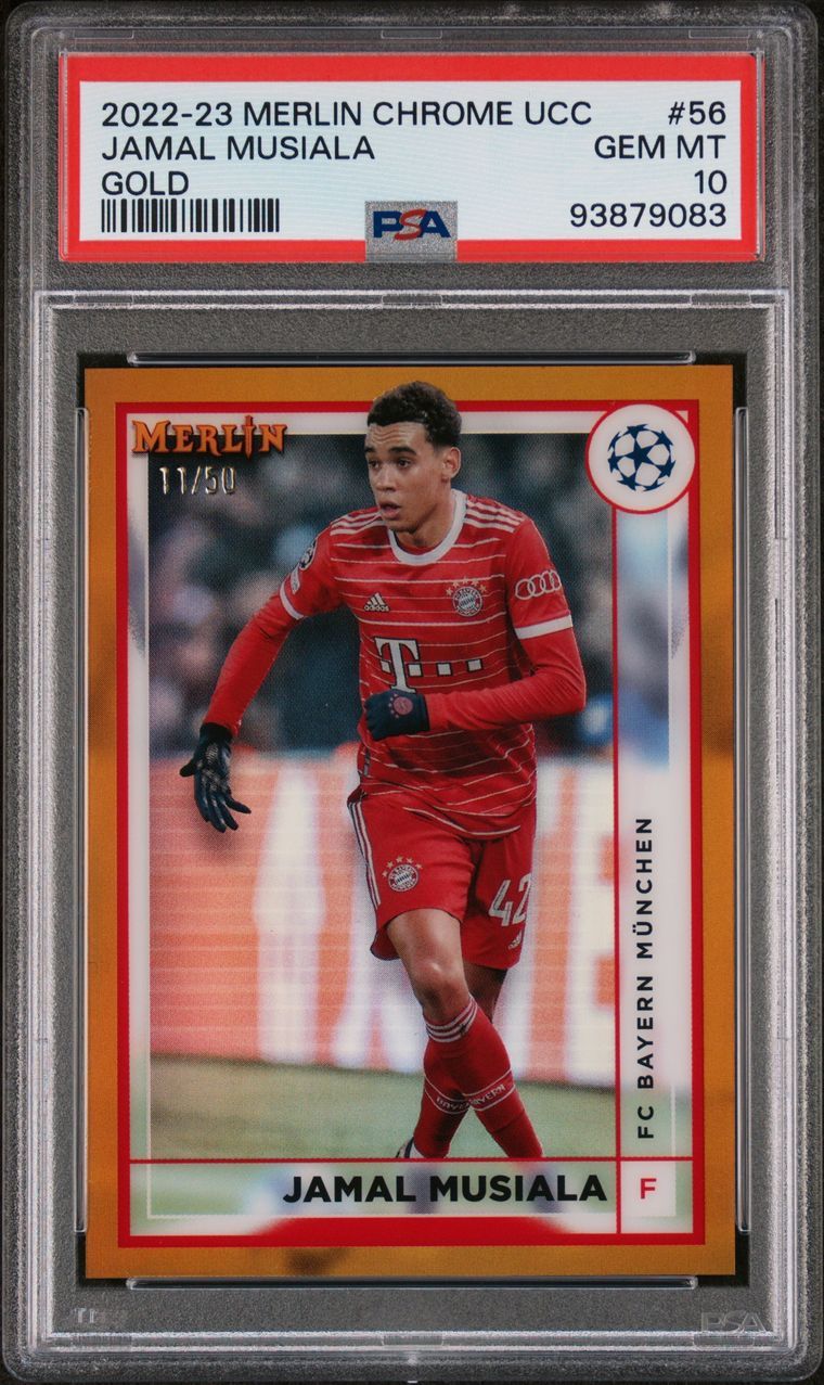 2022 Topps Merlin Chrome UCC Jamal Musiala Gold /50 #56 PSA 10 FC Bayern