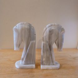 Vintage Marble Carved Horse Head Bookends Figurines Decor 