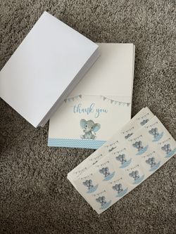 Blue Elephant Baby Shower Thank You Cards