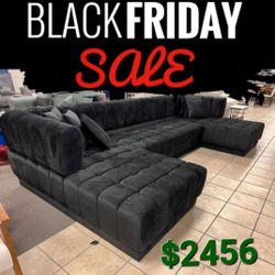 Ariana Black Velvet Double Chaise Sectional 