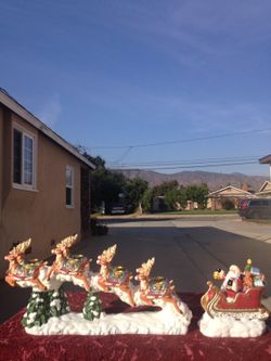 Christmas Santa and reindeer center piece with candle holders decor