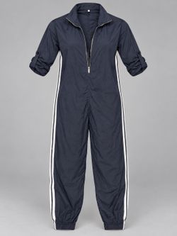 Navy Full-Zip Track Jumpsuit with White Side Stripes
