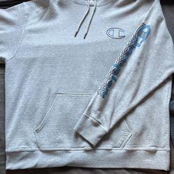 Champion Gray Pullover Fleece Sleeve Script 