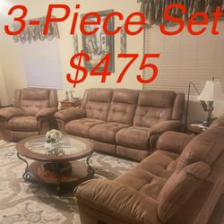 3-Piece Reclining Sofa Set – $475 READ BELOW