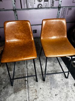 Set of 2 Brown Faux Leather Bar Stools