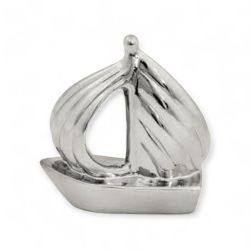 Silver Chrome Ceramic Sailboat Figurine Nautical Coastal Decor