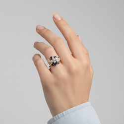 14K Yellow Gold Diamond & Sapphire Womens Ring - 0.32ct