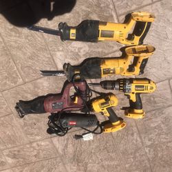 Dewalt 18 Volt Cordless Saw,Ryobi 4” Grinder,120 Volt Reciprocating Saw