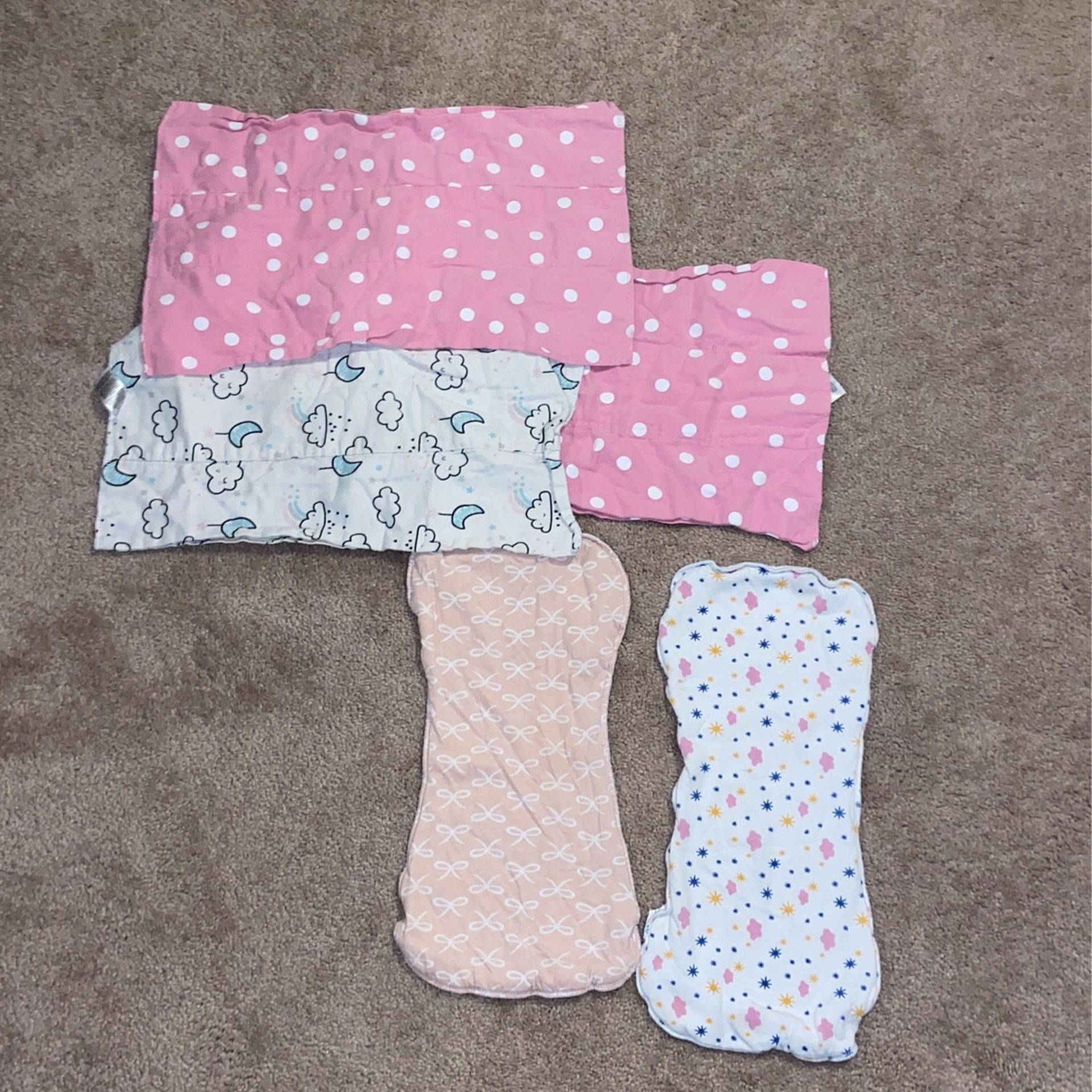 5 Infant Girls Burp Cloths 