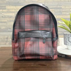 Coach Charles Crimson Plaid Leather Backpack - NWT
