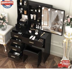 New in a sealed box Makeup Vanity Set Dressing Table Desk with Stool LED Lighted Mirror & 6 Drawers(D780)