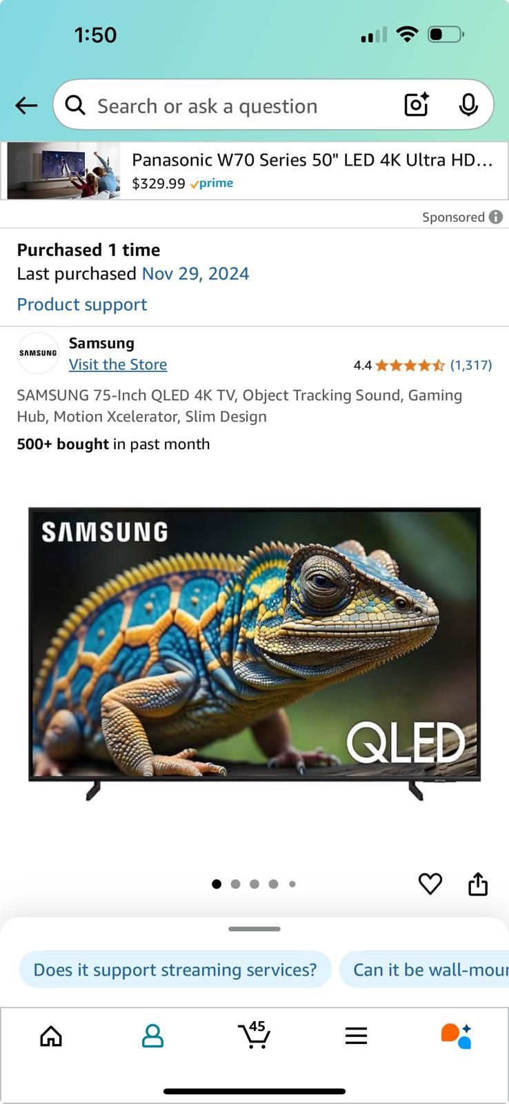 Samsung 75 Qled 7 Month Old
