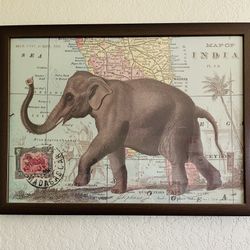 FRAMED CAVALLINI & CO. Elephant On Map Vintage Image Poster 22 1/2” X 30”